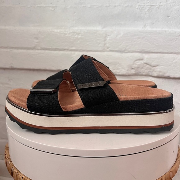 Vionic Brandie Linen Platform Slide Sandals Black Comfort Orthopedic Shoes NWOT - Picture 3 of 14